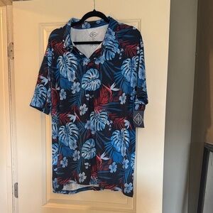 St. John's Bay Blue and Red Leaf Print Shirt